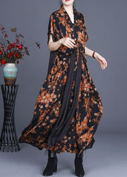 Natural Black Print Patchwork Silk Summer Maxi Dress - bagstylebliss