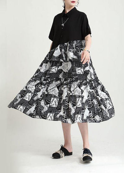 Natural Black Print Patchwork Summer Button Maxi Dresses - bagstylebliss