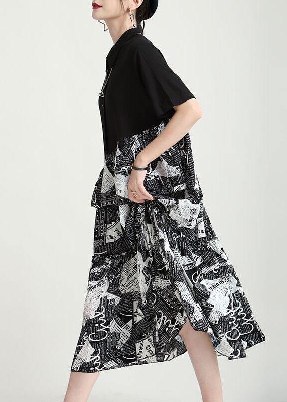Natural Black Print Patchwork Summer Button Maxi Dresses - bagstylebliss