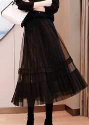 Natural Black Sequins Tulle Tiered Fall Skirt