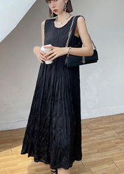 Natural Black Sleeveless Folds Maxi Dresses - bagstylebliss