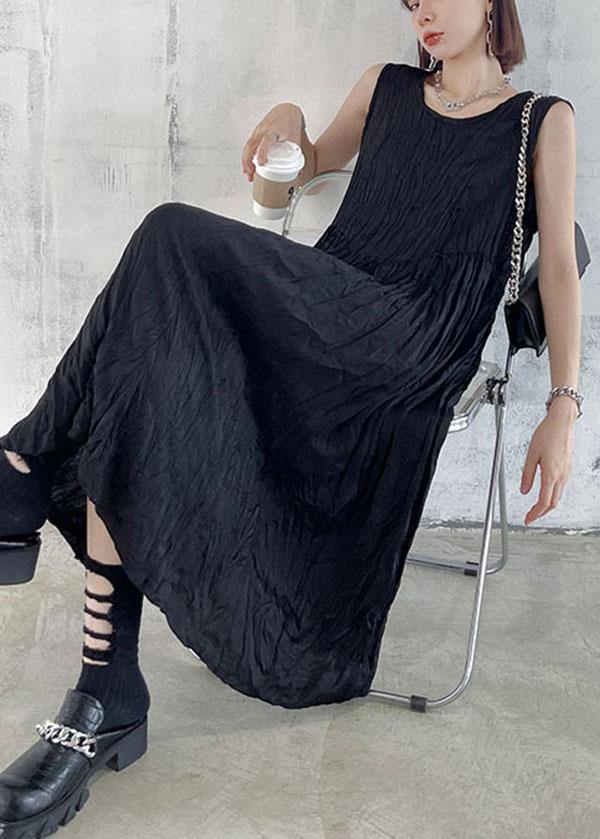 Natural Black Sleeveless Folds Maxi Dresses - bagstylebliss