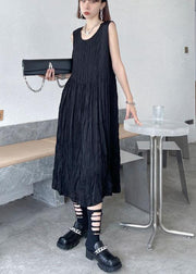 Natural Black Sleeveless Folds Maxi Dresses - bagstylebliss