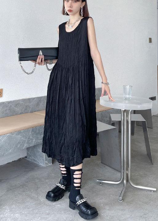 Natural Black Sleeveless Folds Maxi Dresses - bagstylebliss