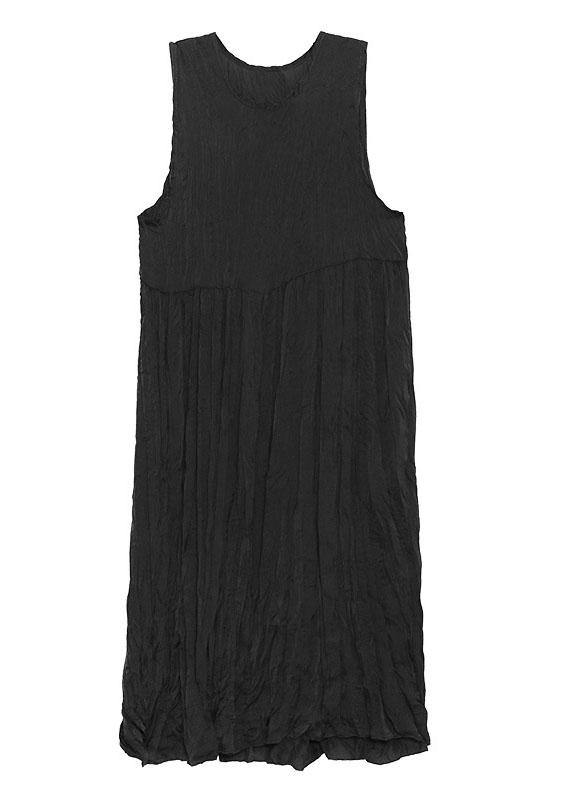 Natural Black Sleeveless Folds Maxi Dresses - bagstylebliss