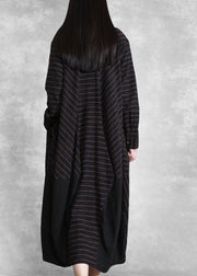 Natural Black Striped Linen Dresses Spring Gown - bagstylebliss