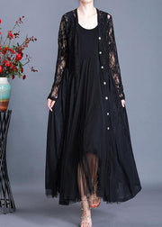 Natural Black Summer Patchwork Lace Long Cardigan - bagstylebliss