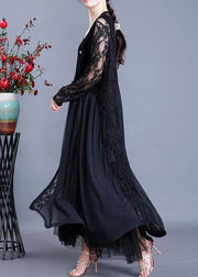 Natural Black Summer Patchwork Lace Long Cardigan - bagstylebliss