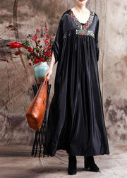 Natural Black Oversize Caftans Gown V Neck Patchwork Baggy Dress - bagstylebliss