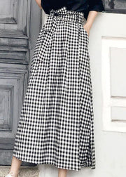 Natural Black White Plaid Bow A Line Summer Skirt Cotton - bagstylebliss