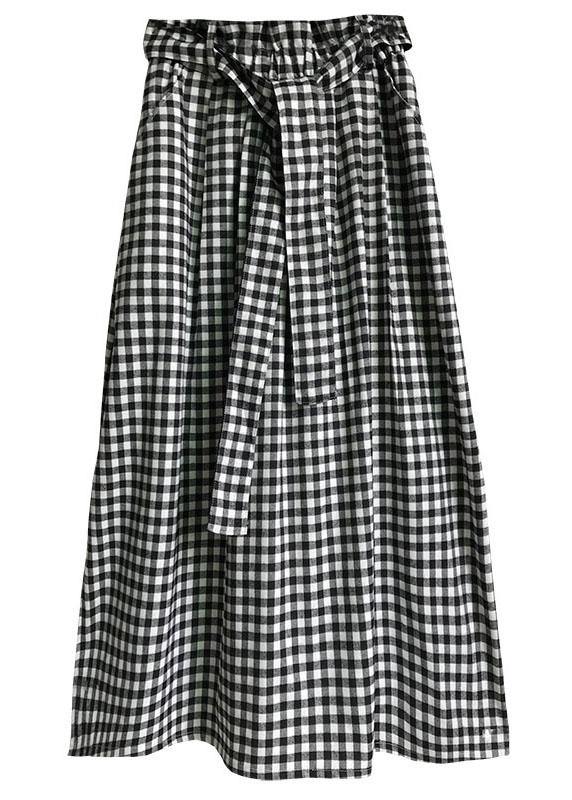 Natural Black White Plaid Bow A Line Summer Skirt Cotton - bagstylebliss