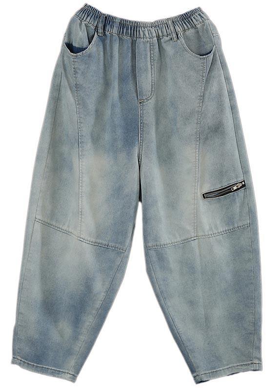 Natural Blue High Waist zippered Harem Summer Pants - bagstylebliss
