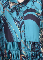 Natural Blue Print Silk Half Sleeve Dress Summer - bagstylebliss