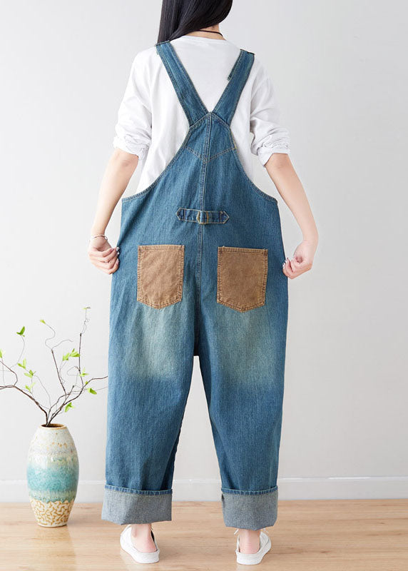 Natürliche blaue Taschen Patchwork-Denim-Overalls Frühling