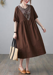 Natural Chocolate Patchwork Short Sleeve Maxi Dresses Summer - bagstylebliss