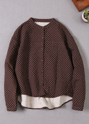 Natural Chocolate low high design Dot Cotton Shirts Winter