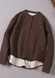 Natural Chocolate low high design Dot Cotton Shirts Winter