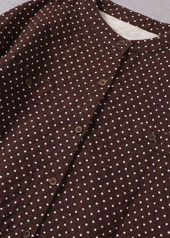 Natural Chocolate low high design Dot Cotton Shirts Winter