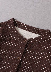 Natural Chocolate low high design Dot Cotton Shirts Winter