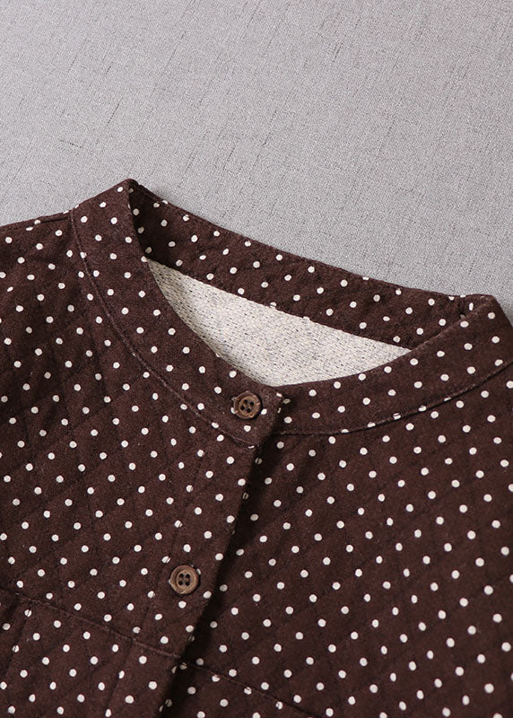 Natural Chocolate low high design Dot Cotton Shirts Winter