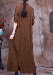 Natural Chocolate Turtle Neck Pockets Silk Dress Spring