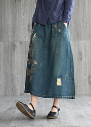 Natürliche Dunkelblaue Taschen Bestickte Jeansröcke aus Baumwolle Frühling