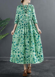 Natural Drawstring Dresses Photography Green Print A Line Dress - bagstylebliss