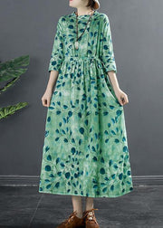 Natural Drawstring Dresses Photography Green Print A Line Dress - bagstylebliss