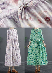 Natural Drawstring Dresses Photography Green Print A Line Dress - bagstylebliss