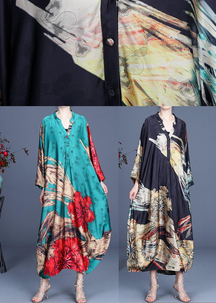 Natural Green Print Chiffon Oversize Summer Spring Robe Dresses - bagstylebliss