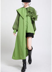 Natural Green lantern sleeve Button Chiffon Top - bagstylebliss