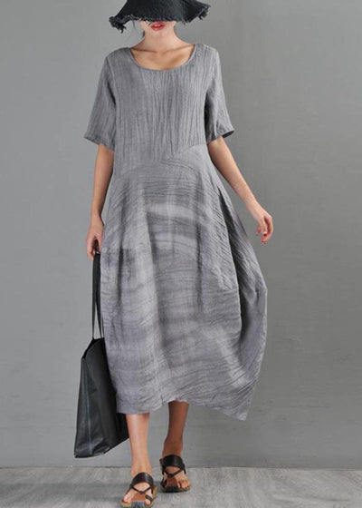 Natural Grey asymmetrical design Cotton Linen Long Dress Summer - bagstylebliss