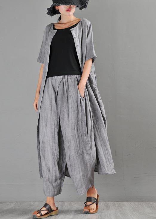 Natural Grey asymmetrical design Cotton Linen Long Dress Summer - bagstylebliss