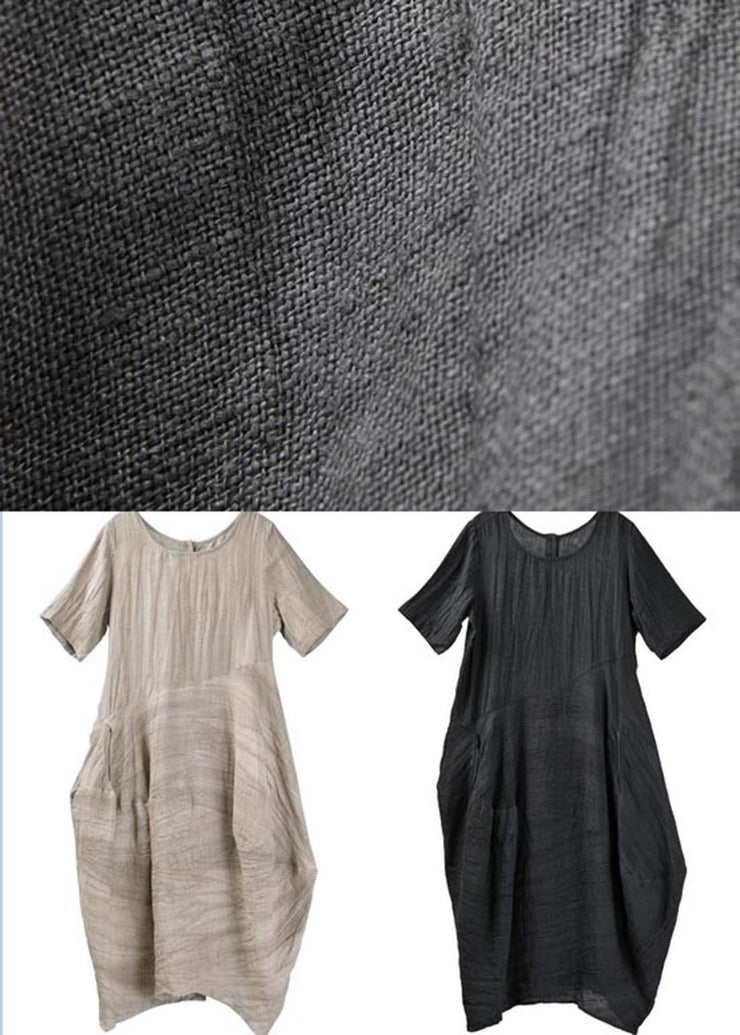 Natural Grey asymmetrical design Cotton Linen Long Dress Summer - bagstylebliss