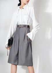 Natural Grey tunic Pockets wide leg Pants Spring