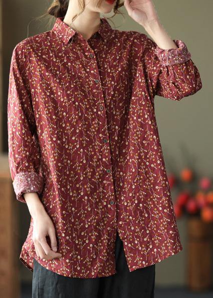 Natural Lapel Spring Clothes For Women Sewing Chocolate Print Blouses - bagstylebliss