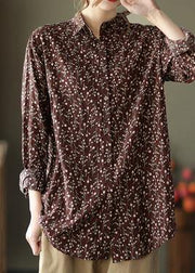 Natural Lapel Spring Clothes For Women Sewing Chocolate Print Blouses - bagstylebliss