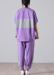 Natural Light Purple Graphic zippered Two Pieces Set Summer Cotton - bagstylebliss