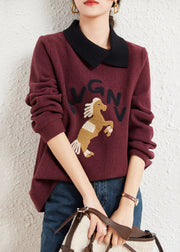 Natural Mulberry Peter Pan Collar Patchwork Horse Cotton Loose Sweatshirts Top Spring