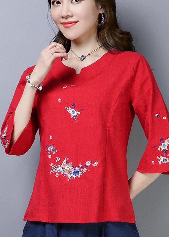 Natural Navy Embroideried Oriental Cotton Linen Shirts Summer - bagstylebliss