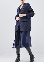 Natural Navy Notched Patchwork Tulle Cotton Coat Spring