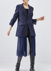 Natural Navy Notched Patchwork Tulle Cotton Coat Spring