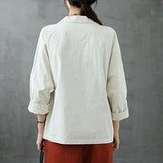 Natural Notched Button Down fall Blouse Shirts white shirt - bagstylebliss