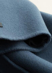 Natural Notched tie waist Fashion Woolen Coats women blouses blue silhouette outwears - bagstylebliss