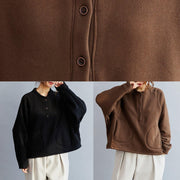 Natural O Neck  Cotton Loose Clothes Work Brown  Blouse - bagstylebliss