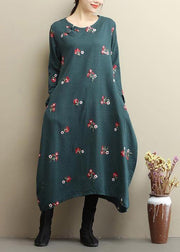 Natural O Neck Asymmetric Spring Clothes Runway Green Embroidery Dress - bagstylebliss