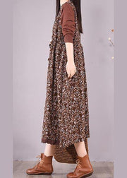 Natural O Neck Lace Spring Clothes Design Chocolate Print Maxi Dress - bagstylebliss