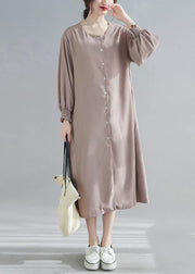 Natural O Neck Lantern Sleeve Spring Clothes Women Photography Brown Long Dress - bagstylebliss