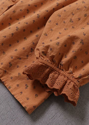 Natural Peter Pan Collar Print Cotton Shirts Spring