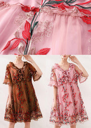 Natural Pink Embroidery Lace Bow Summer Dress - bagstylebliss